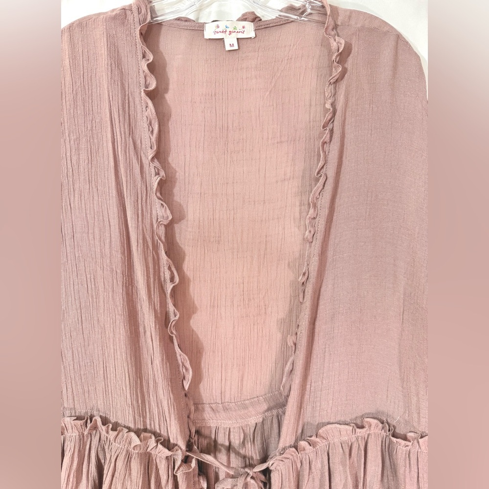 Sweet Generis Long Open Front Lightweight Ruffled Cardigan Kimono Size Medium - Picture 7 of 11